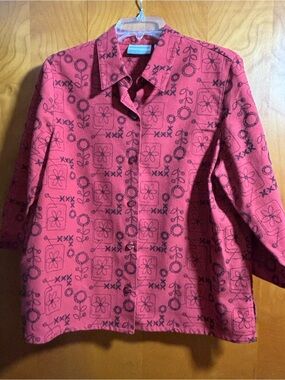 Red Floral Button-Up Shirt Jacket from Alfred Dunner, size 16 Petite